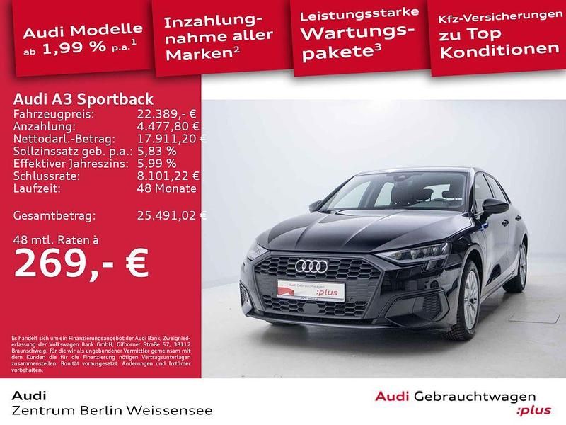 Brillantschwarz Gebraucht 2022 Audi A3 Sportback e-tron Ambiente Kleinwagen | 22.389 € (Superpreis) - Bild 1/4