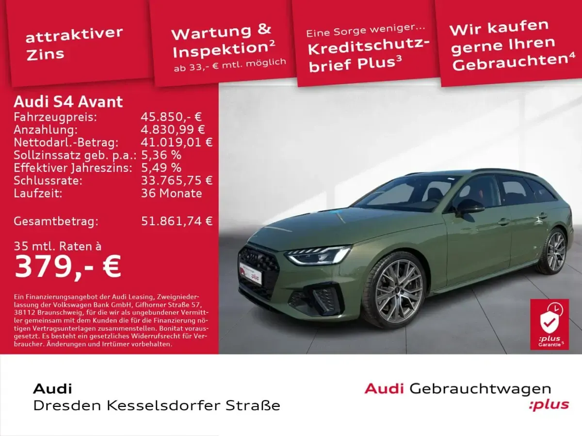 Gebraucht Audi S4 Ambiente 341 PS (250 kW) 2023 Distriktgrün metallic Kombi