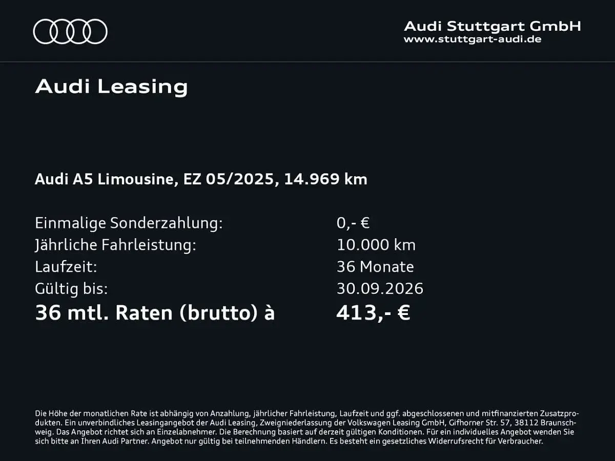 Gebraucht Audi A5 Sport 204 PS (150 kW) 2025 Mythosschwarz metallic Limousine