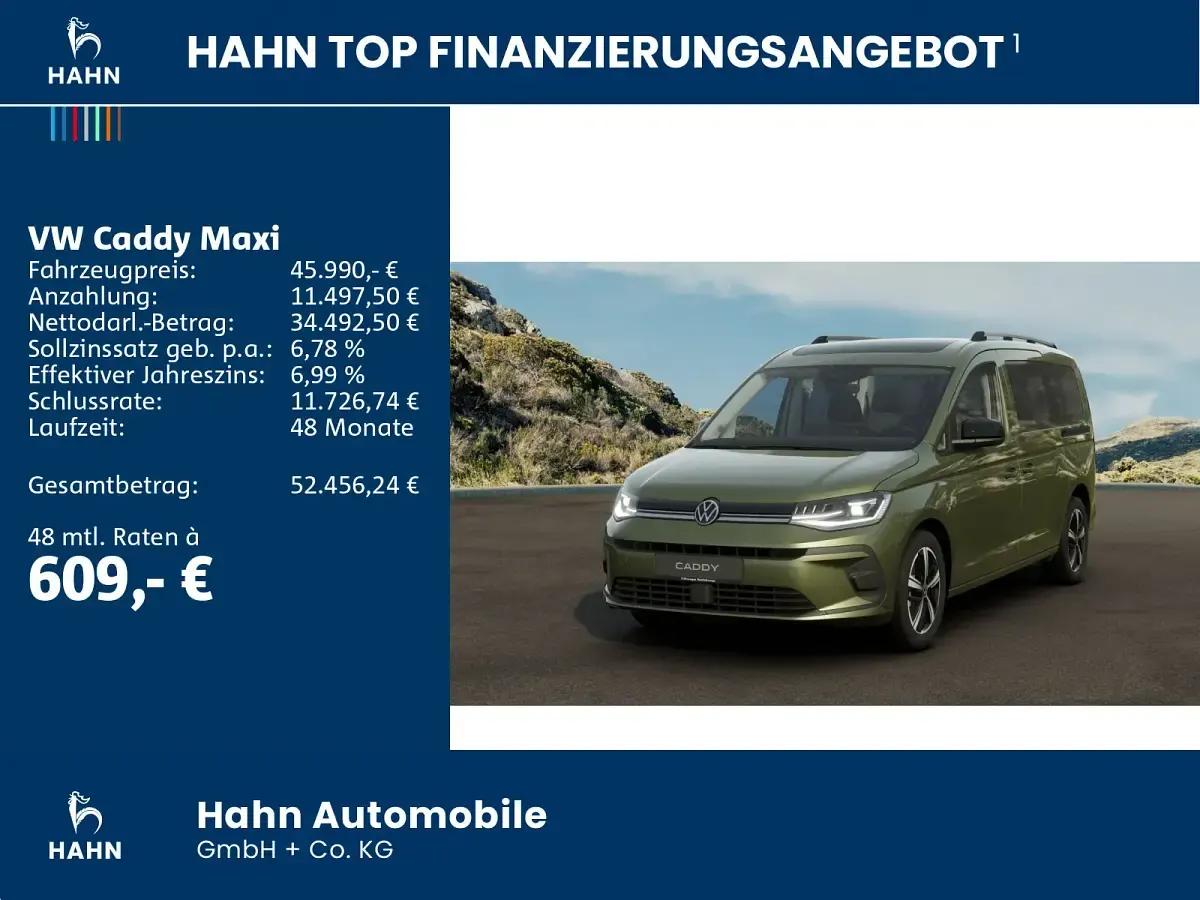 Neu VW Caddy Maxi 116 PS (85 kW) 2026 Grün Van / Kleinbus