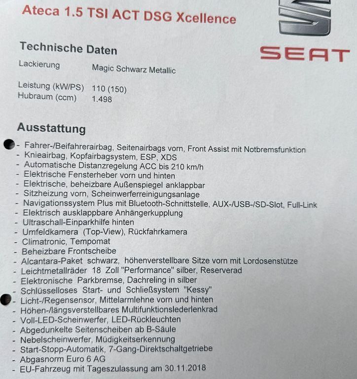 Gebraucht Seat Ateca XCELLENCE 150 PS (110 kW) 2018 Schwarz SUV