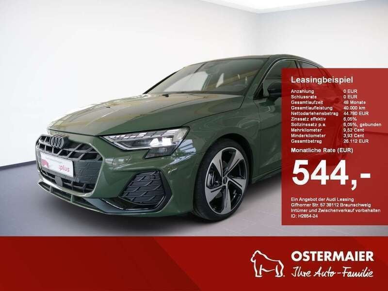Distriktgrün metallic Gebraucht 2024 Audi A3 Sportback S-Line Limousine | 38.800 € (Superpreis) - Bild 1/4