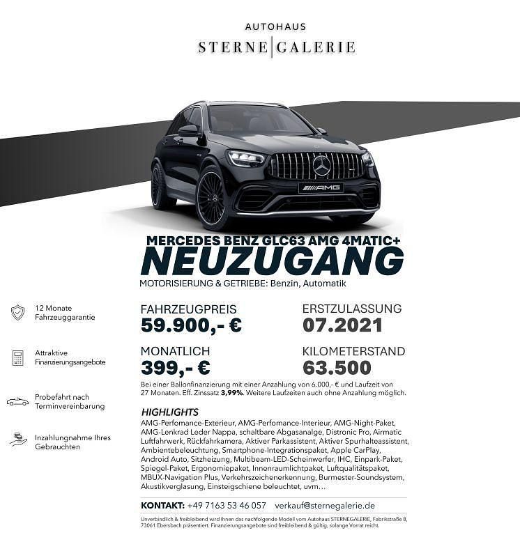Schwarz Gebraucht 2021 Mercedes GLC63 AMG AMG SUV | 59.900 € (Superpreis) - Bild 1/1