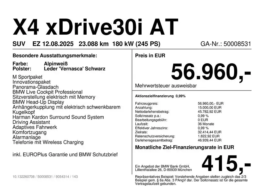 Gebraucht BMW X4 M Sport 245 PS (180 kW) 2025 Weiß SUV