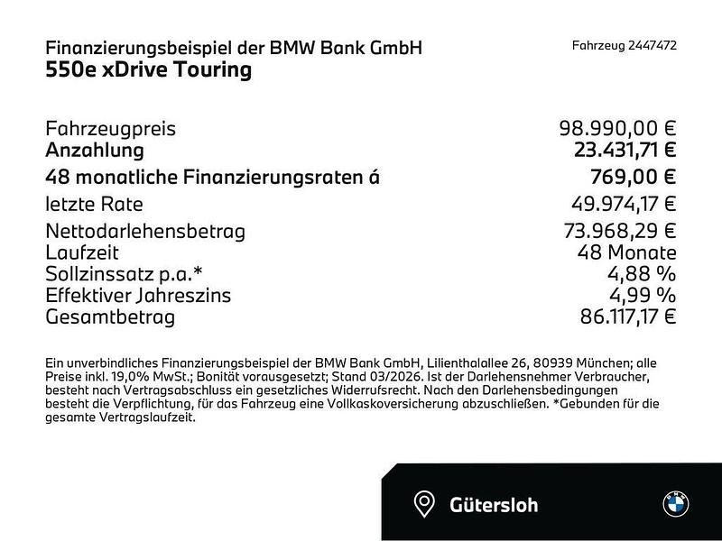 Neu BMW 550e Performance 313 PS (230 kW) 2026 Grau Kombi