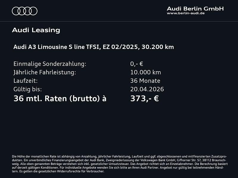 Gebraucht Audi A3 S-Line 150 PS (110 kW) 2025 Gletscherweiß metallic Limousine