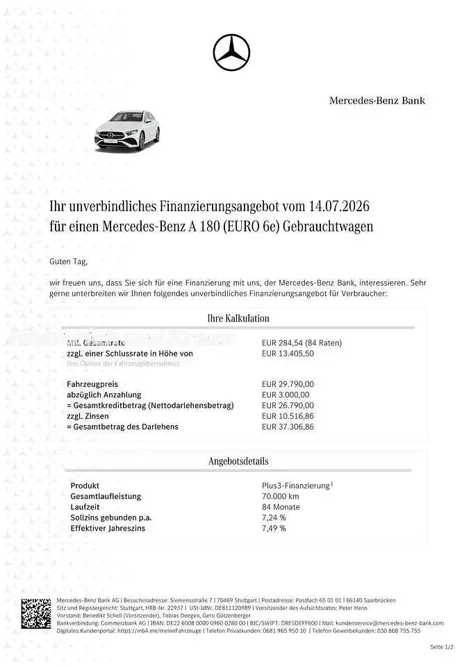Gebraucht Mercedes A180 Advanced Plus 136 PS (100 kW) 2025 Polarweiss  unilack Limousine