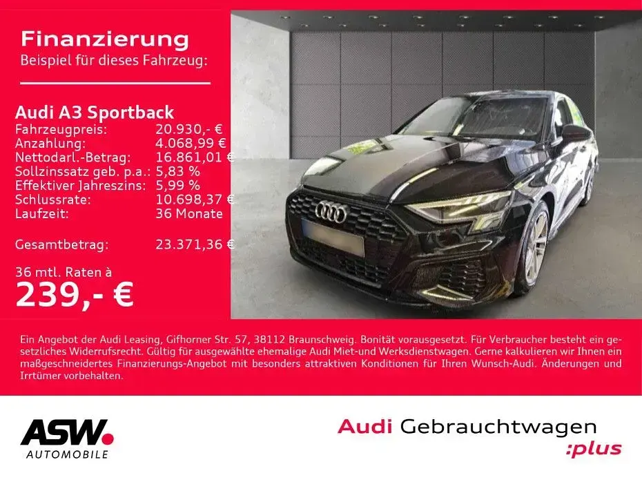 Gebraucht Audi A3 S-Line 116 PS (85 kW) 2023 Mythosschwarz metallic Limousine
