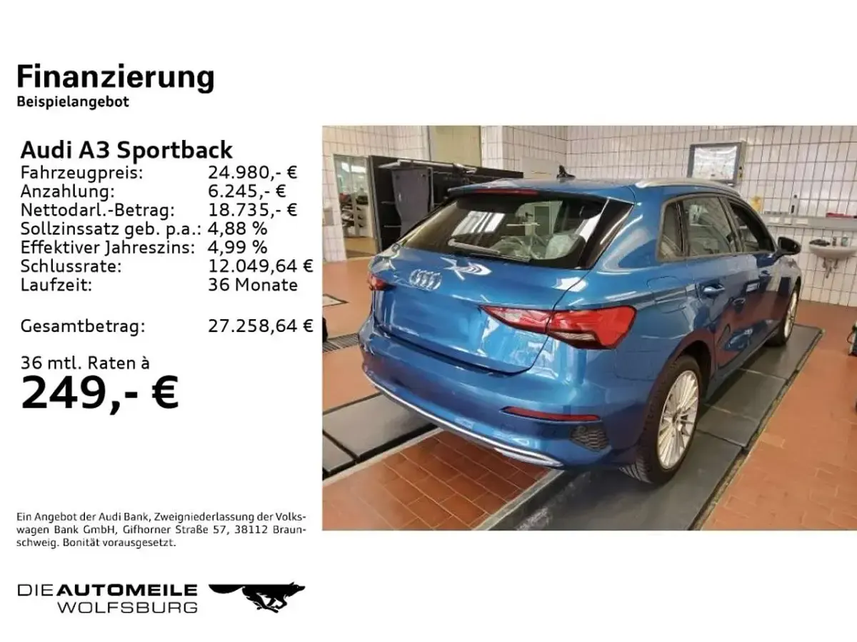 Gebraucht Audi A3 Advanced 204 PS (150 kW) 2023 Atollblau metallic Limousine