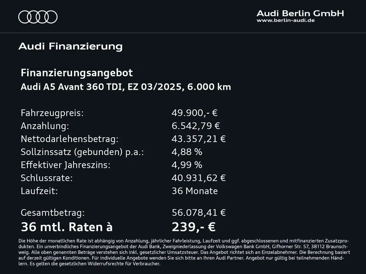 Gebraucht Audi A5 Ambiente 204 PS (150 kW) 2025 Mythosschwarz metallic Kombi