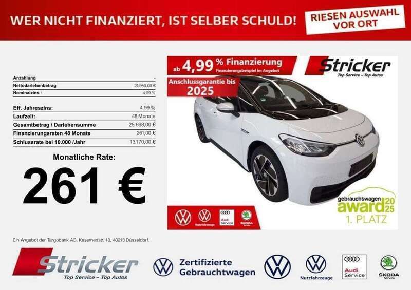 Gletscherweiß metallic schwar Gebraucht 2020 VW ID.3 Pro Kleinwagen | 21.950 € (Fairer Preis) - Bild 1/3