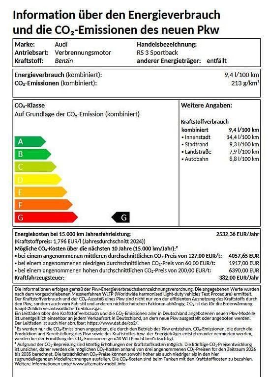 Gebraucht Audi RS3 Sportback Sport 400 PS (294 kW) 2026 Schwarz Kleinwagen