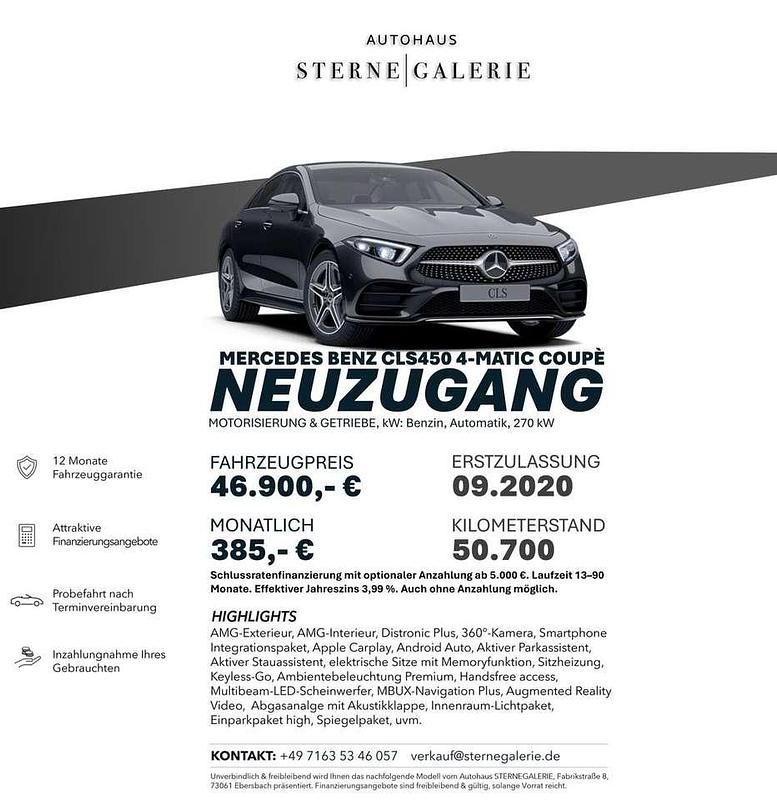 Schwarz Gebraucht 2020 Mercedes CLS450 AMG line Limousine | 46.900 € (Fairer Preis) - Bild 1/2