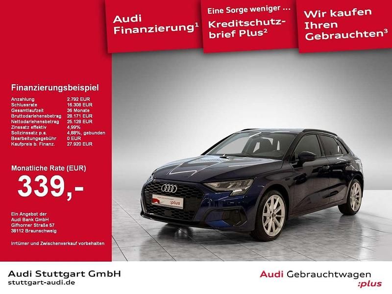Blau Gebraucht 2023 Audi A3 Sportback Advanced Limousine | 27.920 € (Guter Preis) - Bild 1/2