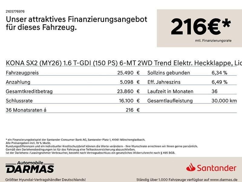 Blau Neu 2025 Hyundai Kona Trend SUV | 25.490 € (Superpreis) - Bild 1/1