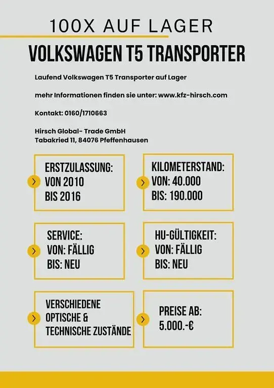 Gebraucht VW T5 84 PS (61 kW) 2013 Ginstergelb r1032 Van