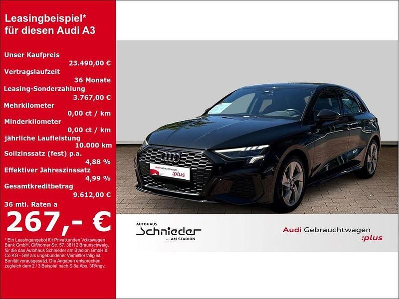 Schwarz Gebraucht 2022 Audi A3 Sportback S-Line Limousine | 23.490 € (Guter Preis) - Bild 1/4