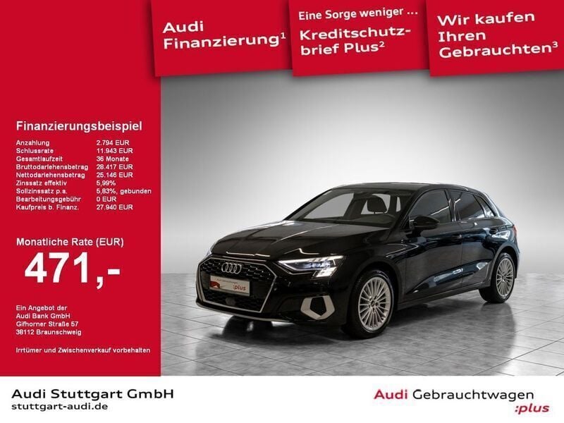 Schwarz Gebraucht 2022 Audi A3 Sportback Advanced Kleinwagen | 27.940 € (Etwas zu teuer) - Bild 1/2