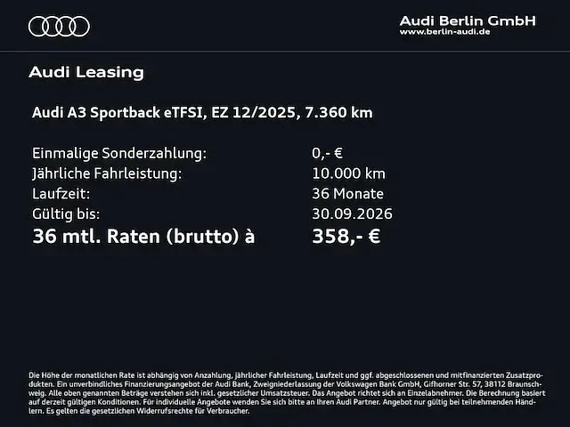 Gebraucht Audi A3 Sportback e-tron Comfort 204 PS (150 kW) 2026 Mythosschwarz metallic Kleinwagen