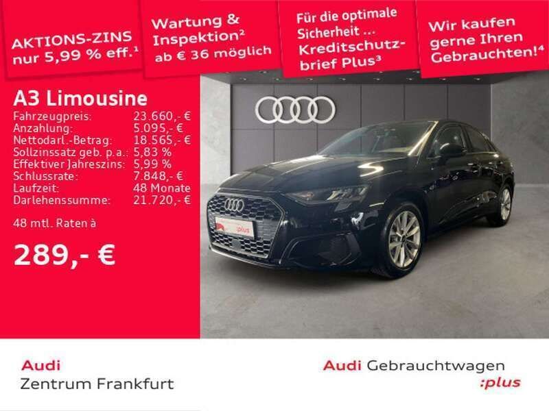 Schwarz Gebraucht 2022 Audi A3 Limousine | 23.660 € (Guter Preis) - Bild 1/2