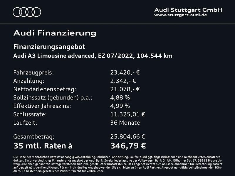 Gebraucht Audi A3 Ambiente 150 PS (110 kW) 2022 Mythosschwarz metallic Limousine