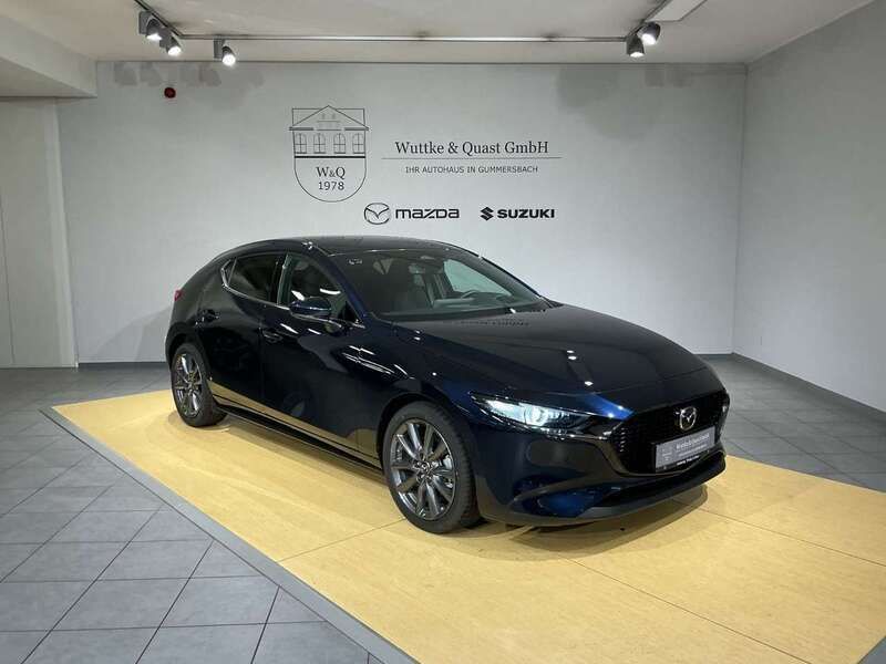 Deep crystal blue Neu 2024 Mazda 3 Exclusive-Line Limousine | 26.950 € (Fairer Preis) - Bild 1/4