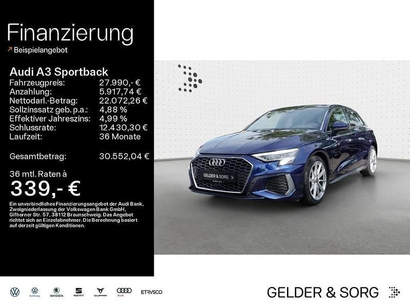 Blau Gebraucht 2022 Audi A3 Sportback S-Line Limousine | 27.990 € (Guter Preis) - Bild 1/4