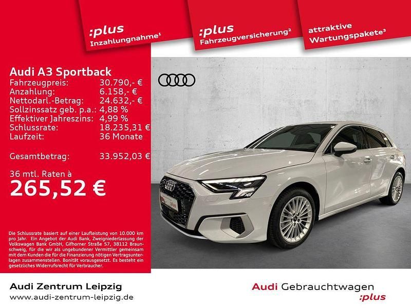 Weiß Gebraucht 2024 Audi A3 Sportback Advanced Plus Kleinwagen | 30.790 € (Guter Preis) - Bild 1/3