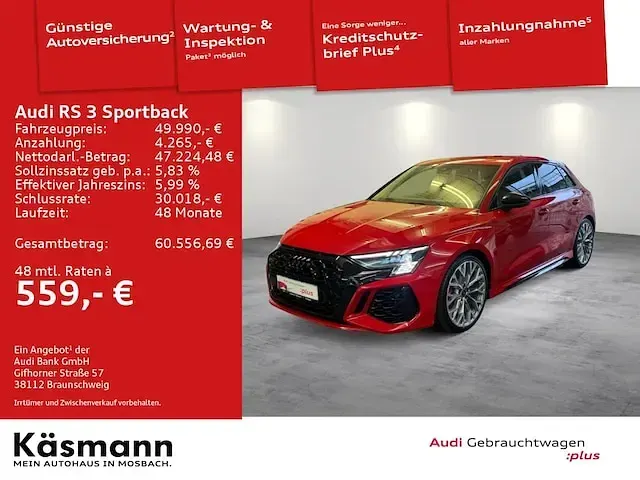 Gebraucht Audi RS3 Sportback Ambiente 400 PS (294 kW) 2024 Tangorot metallic Kleinwagen