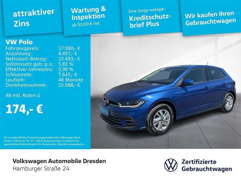 Blau Gebraucht 2023 VW Polo IQ Drive Kleinwagen | 20.990 € (Fairer Preis) - Bild 1/4