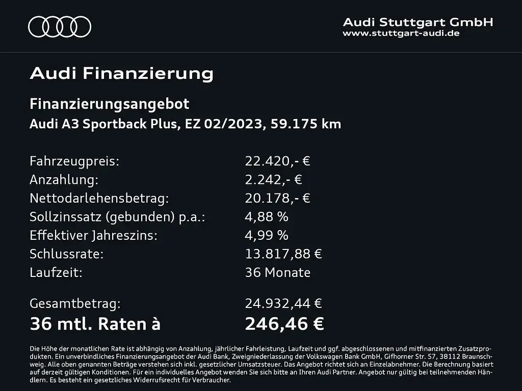 Brugt Audi A3 Ambiente 204 HK (150 kW) 2023 Sort Sedan