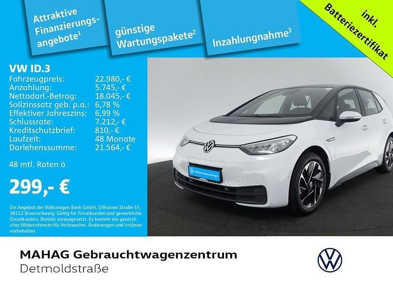 Weiß Gebraucht 2022 VW ID.3 Pro Performance Kleinwagen | 22.979 € (Guter Preis) - Bild 1/2