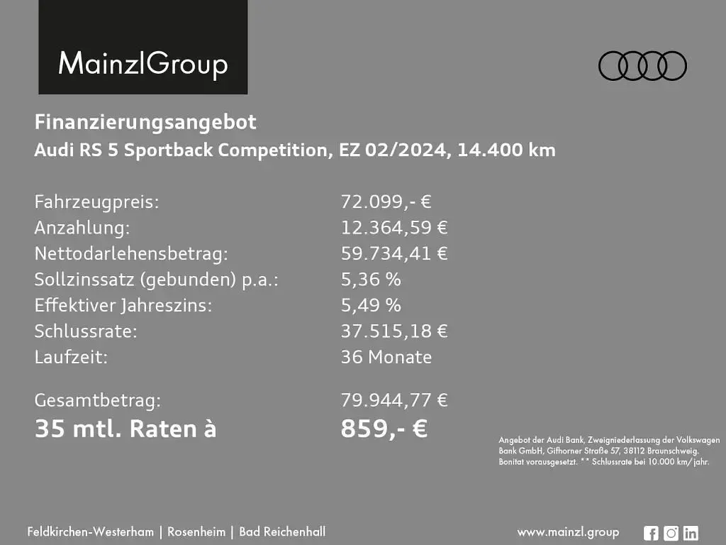 Gebraucht Audi RS5 Sportback Competition 450 PS (330 kW) 2024 Daytonagrau perleffekt (metallic) Limousine