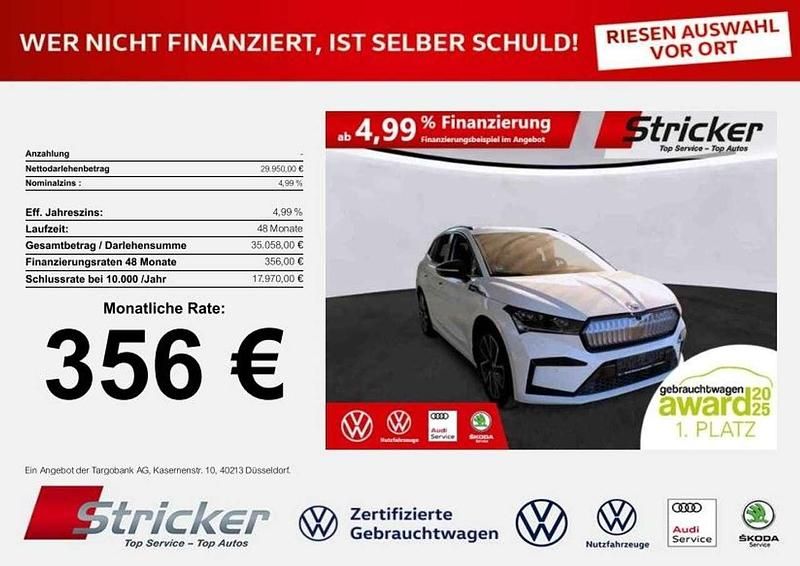 Moonweiss metallic Gebraucht 2022 Skoda Enyaq iV SportLine SUV | 29.949 € (Fairer Preis) - Bild 1/3