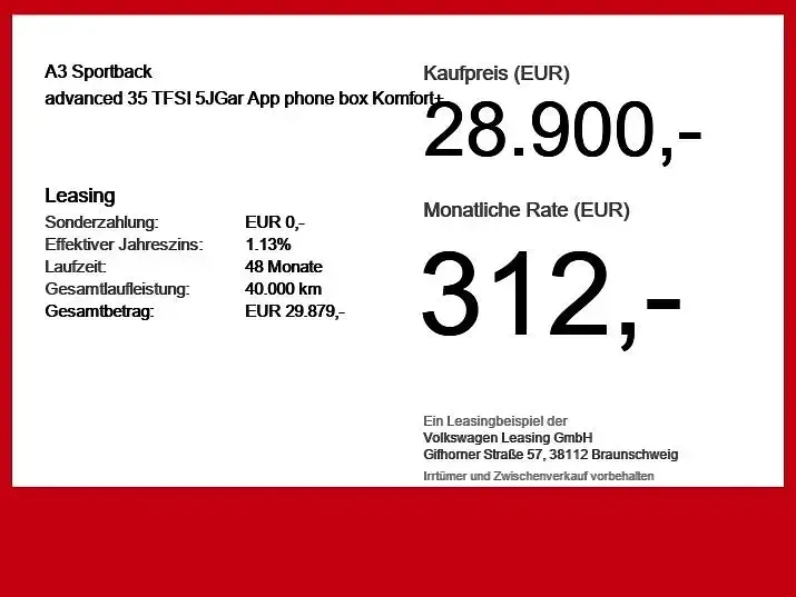 Occasion Audi A3 Advanced Plus 150 ch (110 kW) 2025 Rouge Berline