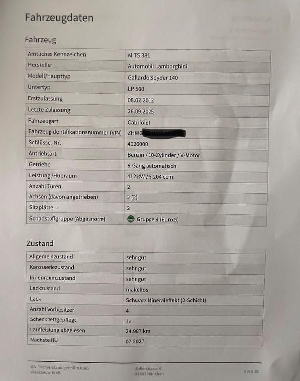 Gebraucht Lamborghini Gallardo 560 PS (411 kW) 2012 Schwarz Cabrio