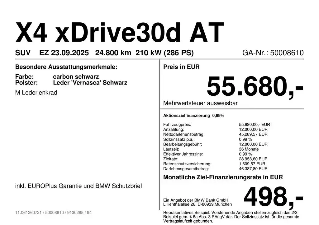 Gebraucht BMW X4 Performance 286 PS (210 kW) 2025 Schwarz SUV