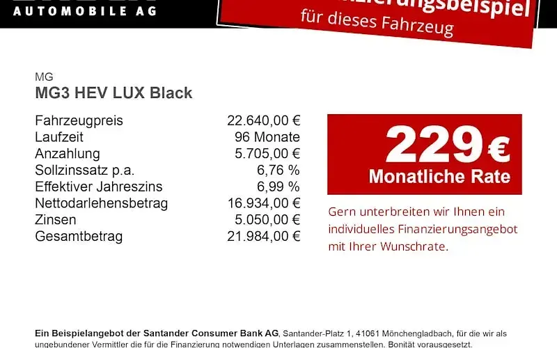 Neu MG MG3 Luxury 195 PS (143 kW) 2026 Schwarz Kleinwagen