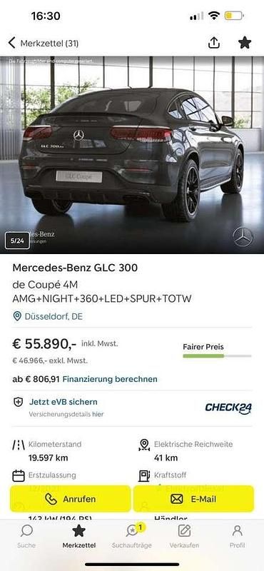 Gebraucht 2021 Mercedes GLC300e AMG line Plus SUV | 49.999 € - Bild 1/4