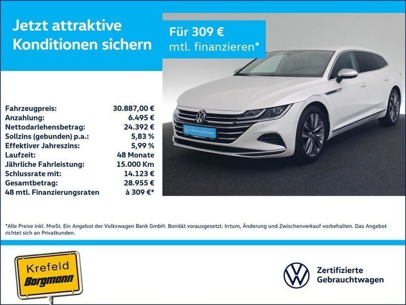 Oryxweiß perlmutteffekt Gebraucht 2022 VW Arteon Elegance Kombi | 30.887 € (Superpreis) - Bild 1/4