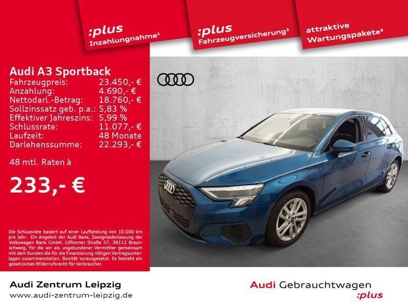 Blau Gebraucht 2022 Audi A3 Sportback e-tron Ambiente Limousine | 23.450 € (Guter Preis) - Bild 1/3