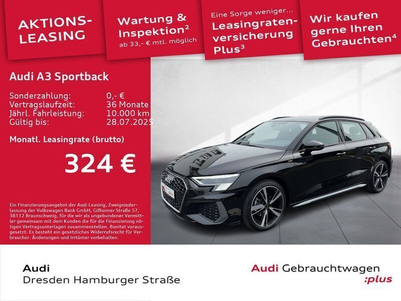 Schwarz Gebraucht 2024 Audi A3 Sportback S-Line Limousine | 37.285 € (Guter Preis) - Bild 1/3
