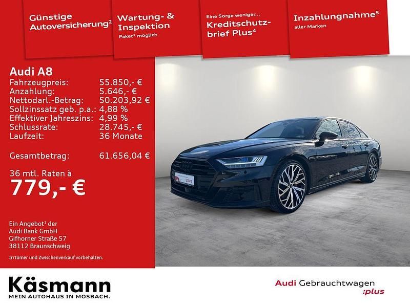 Mythosschwarz metallic (metallic) Gebraucht 2021 Audi A8 Ambiente Limousine | 55.850 € (Etwas zu teuer) - Bild 1/4