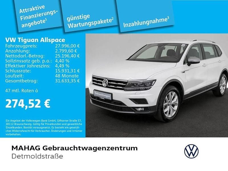 Pure white Gebraucht 2021 VW Tiguan Allspace Highline SUV | 27.996 € (Superpreis) - Bild 1/2