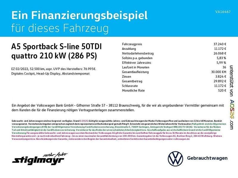 Gebraucht Audi A5 Sportback S-Line 286 PS (210 kW) 2022 Navarrablau metallic Kleinwagen