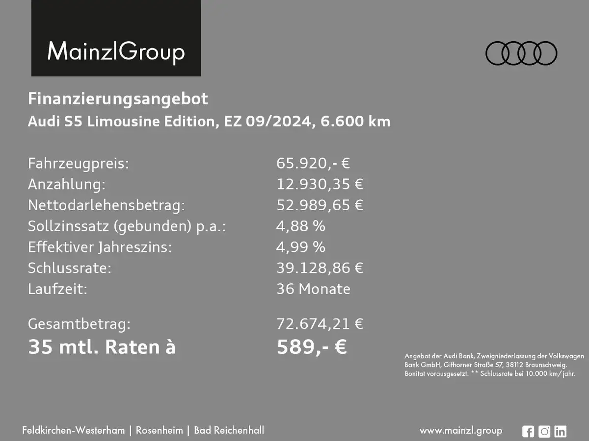 Gebraucht Audi S5 Ambiente 367 PS (269 kW) 2024 Grau Limousine