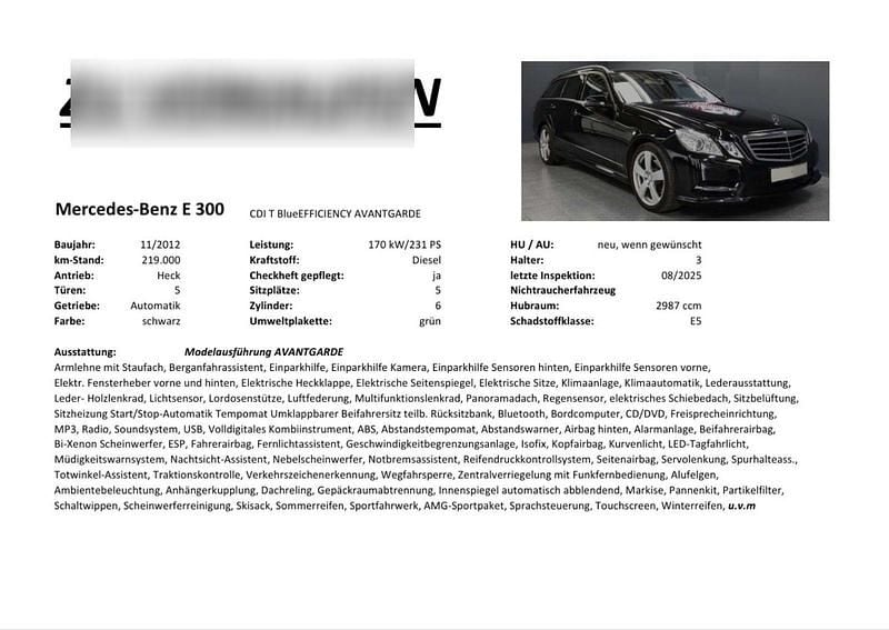 Gebraucht Mercedes E300 Avantgarde 231 PS (169 kW) 2012 Schwarz Kombi