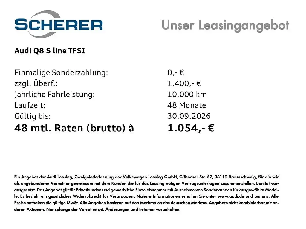 Neu Audi Q8 Business 394 PS (289 kW) 2026 Satellitsilber metallic (metallic) SUV