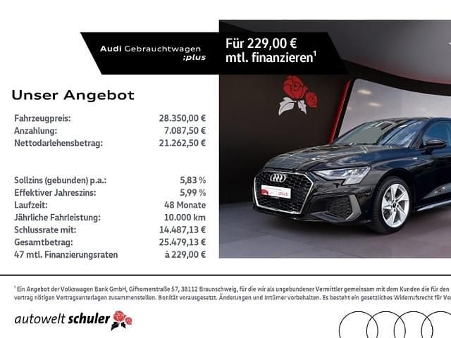 Mythosschwarz metallic Gebraucht 2024 Audi A3 S-Line Limousine | 28.350 € (Teuer) - Bild 1/4