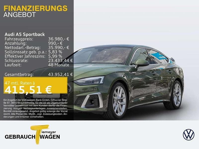 Distriktgrün metallic Gebraucht 2023 Audi A5 S-Line Coupé | 36.980 € (Superpreis) - Bild 1/4